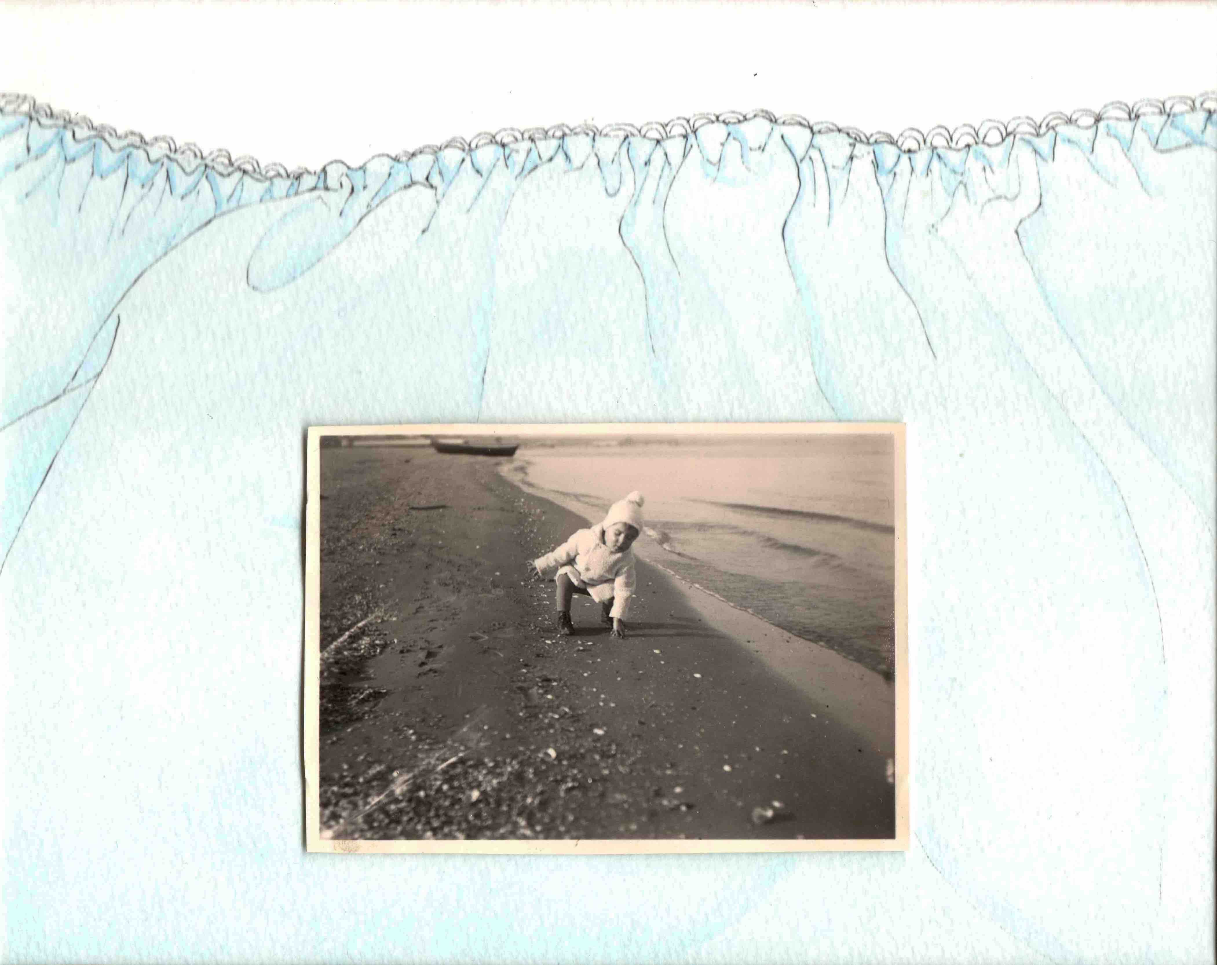 Misaki Kawabe, "Sprout 7," ink, watercolor and photo on paper, 14.8 x 21.0 cm, 2025