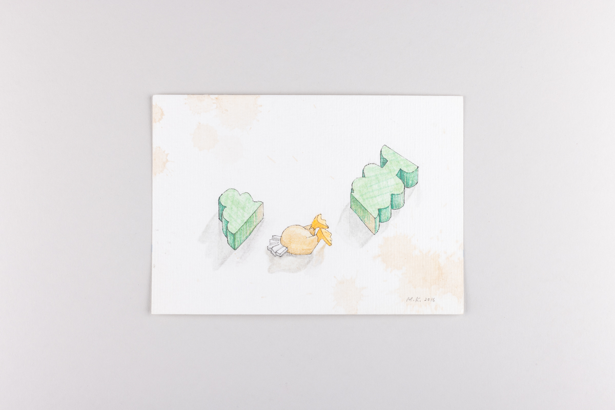 Misaki Kawabe, "Fukushima mon amour 8", ink, tea and watercolor on paper, 12.0 x 17.0 cm, 2016