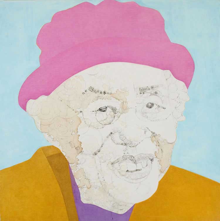 Misaki Kawabe, "Laurena," india ink, coffee and oil on canvas, 122.0 x 122.0 cm, 2005