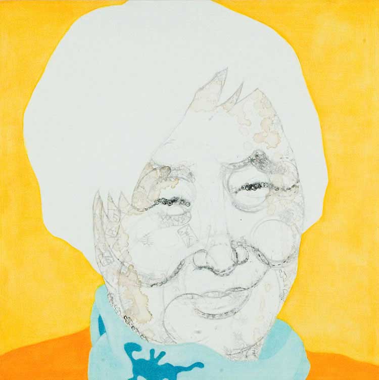 Misaki Kawabe, "Setsuko Migishi," india ink, tea and oil on canvas, 61.0 x 61.0 cm, 2006