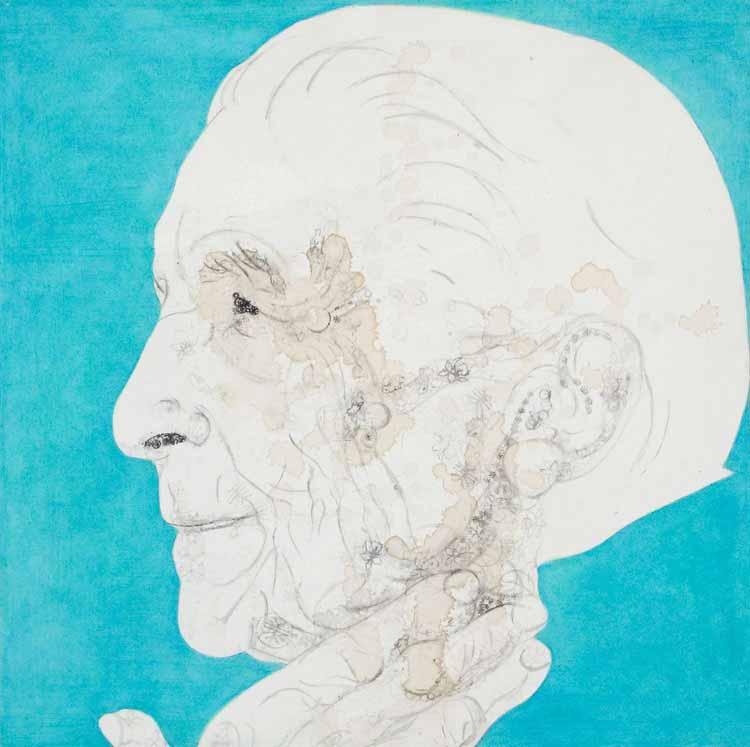 Misaki Kawabe, "Louise Bourgeois," india ink, tea and oil on canvas, 61.0 x 61.0 cm, 2006