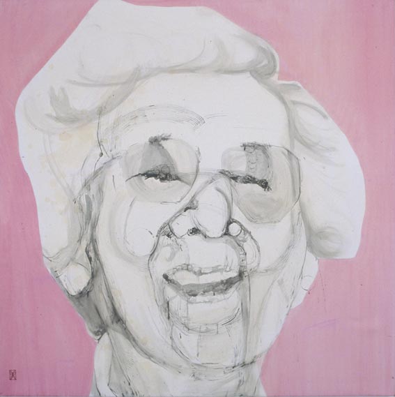 Misaki Kawabe, "Yukiko," india ink, tea and oil on canvas, 137.0 x 137.0 cm, 2004