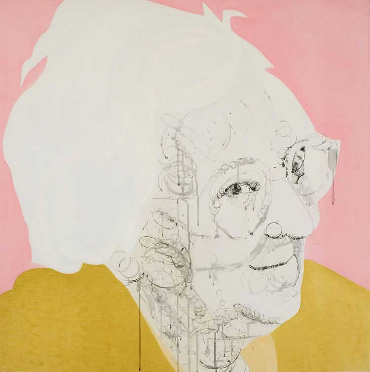 Misaki Kawabe, "Lila," india ink, tea and oil on canvas, 122.0 x 122.0 cm, 2004