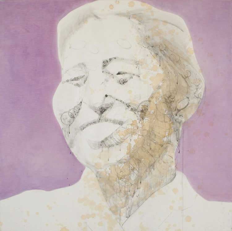 Misaki Kawabe, "Mitsui," india ink, tea and oil on canvas, 122.0 x 122.0 cm, 2004