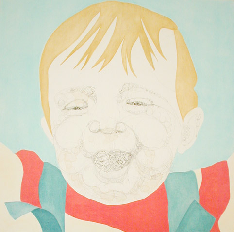 Misaki Kawabe, "Teo," india ink, tea and oil on canvas, 76.0 x 76.0 cm, 2006