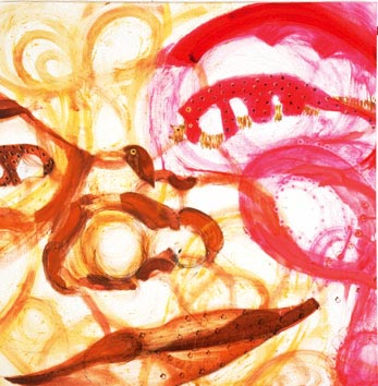 Misaki Kawabe, "Going quite far," colored pen, oil on canvas, 130.5 x 130.5 cm,1999